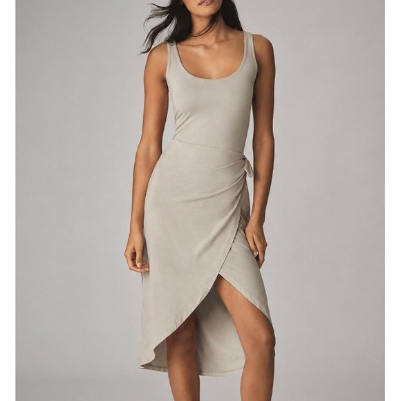 Beyond Yoga Dresses & Skirts - Beyond Yoga Intrigue Twist Knit Tan Midi Dress XS Asymmetrical Beach Luxe Lounge